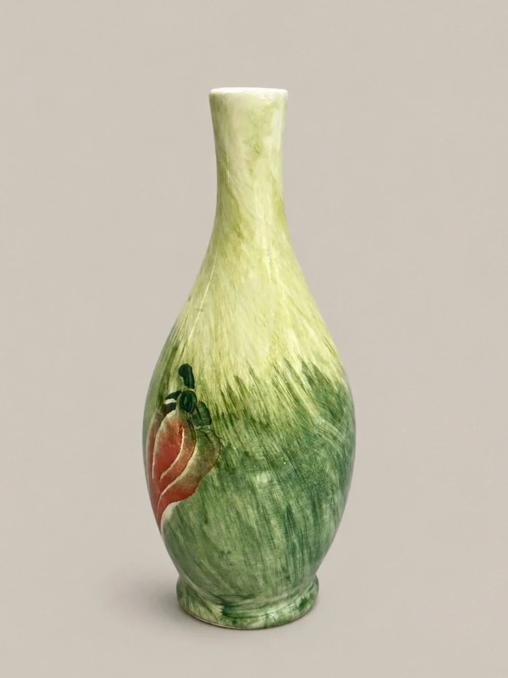 JRM Ceramica Italy Hand Painted Ceramic Vase Cherries Pepper Green Pottery